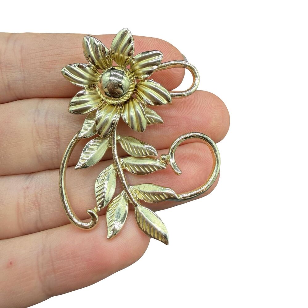 Vintage Jewelry Gold Tone Sunflower Brooch Gold Flower Pin